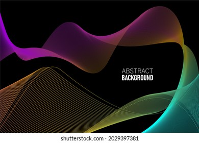 3D modern wave curve abstract presentation background. Abstract decoration, gold pattern, halftone gradient, 3d Vector illustration. black background