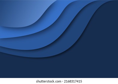 3D modern wave curve abstract, gradient blue color wavy pattern, dynamic shapes composition, shades of blue on dark blue background, layers of blue color with shadow, high quality vector illustration