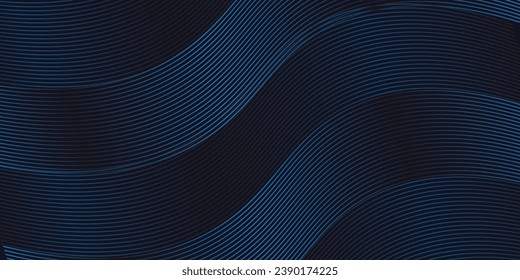 Fondo de presentación abstracto de curva de onda moderna 3D. El fondo del papel de lujo cortado. Decoración abstracta, patrón dorado, gradiente de medio tono, ilustración vectorial 3d. líneas vectoriales ondulan azul oscuro 