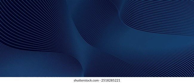 Fondo de presentación abstracto de curva de onda moderna 3D. Fondo de corte de papel de lujo. Decoración Abstractas, patrón dorado, degradado de semitono, Ilustración vectorial 3D. Fondo azul oscuro único	