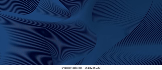 3D modern wave curve abstract presentation background. Luxury paper cut background. Abstract decoration, golden pattern, halftone gradient, 3d vector illustration. Unique dark blue background	