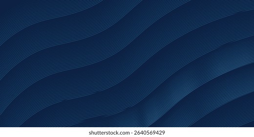 3D modern wave curve abstract presentation background. Luxury paper cut background. Abstract decoration, golden pattern, halftone gradient, 3d vector illustration. Unique dark blue background