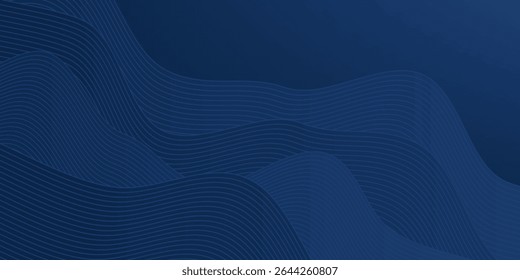 3D moderno onda curva resumo apresentação fundo. Fundo de corte de papel de luxo. Decoração abstrata, padrão dourado, gradientes de meio-tom, ilustração de vetor 3d. Plano de fundo azul escuro