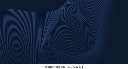 3D moderno onda curva resumo apresentação fundo. Fundo de corte de papel de luxo. Decoração abstrata, padrão dourado, gradientes de meio-tom, ilustração de vetor 3d. Plano de fundo azul escuro
