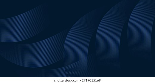 3D moderno onda curva resumo apresentação fundo. Fundo de corte de papel de luxo. Decoração abstrata, padrão dourado, gradientes de meio-tom, ilustração de vetor 3d. Plano de fundo azul escuro