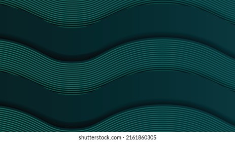 3D modern wavy lines on dark background. Overlap curve lines texture creative design. Vector illustrationwavy lines background