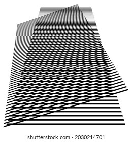 3D moire grid mesh. Tilted, skew intersecting lines pattern vector