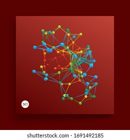 3d molecular structure with spherical particles. Futuristic technology style. Vector illustration for science, chemistry or education. 