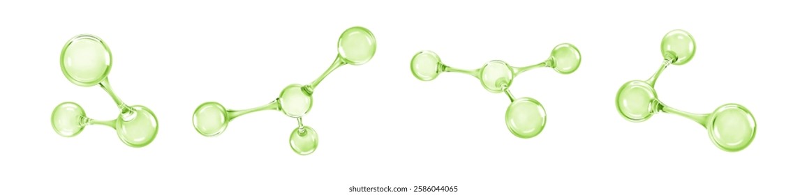 3D molecule or atom models. Transparent green molecules. Abstract molecular structures. Vector illustration