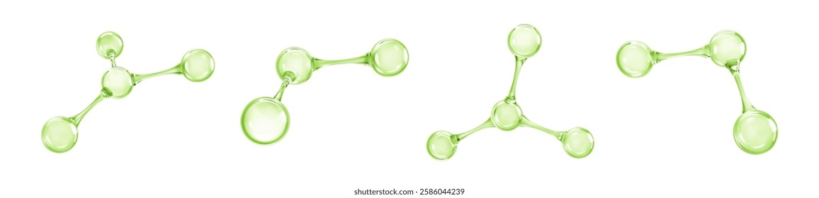 3D molecule or atom models. Transparent green molecules. Abstract molecular structures. Vector illustration