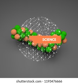 3d molecule structure. Futuristic technology style. Connection structure. 3d vector illustration for science, technology, marketing, presentation. 
