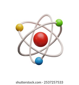 Ilustração de renderização de vetor de estrutura de molécula 3D. Átomo, elétrons orbitais. Energia nuclear, pesquisa científica, química molecular, conceito de ciência física. Modelo de molécula de volume, nanotecnologia