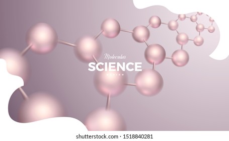 3d molecule vector design. Science abstract background with molecular structure. Atoms model illustration, scientific banner for medicine, biology, chemistry or physics template