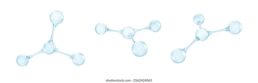 3D molecules or atoms models. 3d abstract molecular structures isolated on white background. Concept of biochemical, pharmaceutical, beauty, medical. Science or medical. Vector illustration