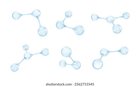 3D molecules or atoms models. 3d abstract molecular structures isolated on white background. Concept of biochemical, pharmaceutical, beauty, medical. Science or medical. Vector illustration