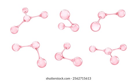 3D molecules or atoms models. 3d abstract molecular structures isolated on white background. Beauty science skincare molecular concept. Vector illustration