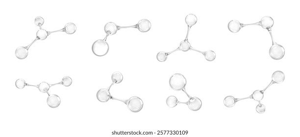 3D molecules or atoms models. 3d abstract molecular structures isolated on white background. Vector illustration