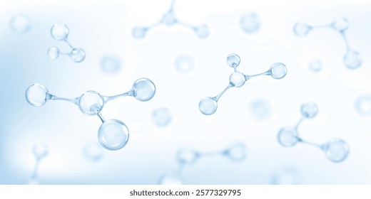 3D molecules or atoms on light blue background. Concept of biochemical, pharmaceutical, beauty, medical. Science or medical background. Vector 3d illustration
