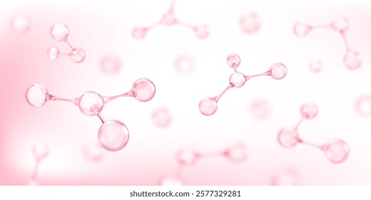 3D molecules or atoms on pink background. Concept of biochemical, pharmaceutical, beauty, medical. Science or medical background. Vector 3d illustration
