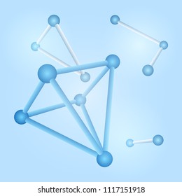 3d molecules on a blue background. Vector illustration. Biotechnology and chemistry science concept.