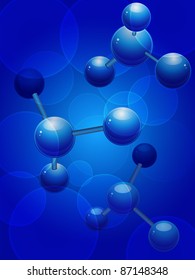 3d molecules on an blue background with glowing circles