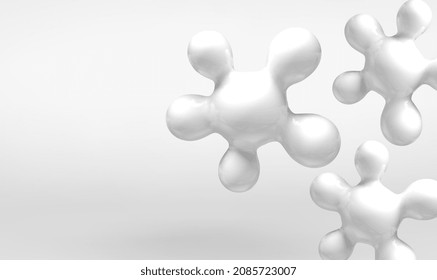 Las moléculas 3d son de fondo blanco. Fondo digital de vuelo desbordado entre sí esferas ilustración 3D. Resumen Estructura limpia para ciencia o medicina, antecedentes de biotecnología.