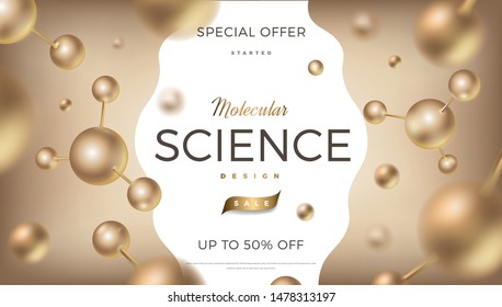 3d molecules vector design. Science abstract background with molecular structure. Atoms model illustration, scientific banner for medicine, biology, chemistry or physics template