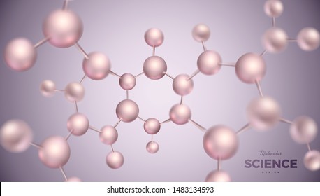 3d molecules vector design. Science abstract illustration background with molecular structure. Atoms model, scientific banner for medicine, biology, chemistry or physics template