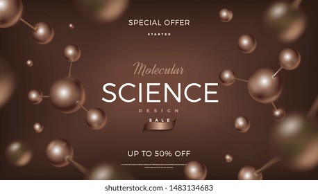 3d molecules vector design. Science abstract background with molecular structure. Atoms model illustration, scientific banner for medicine, biology, chemistry or physics template