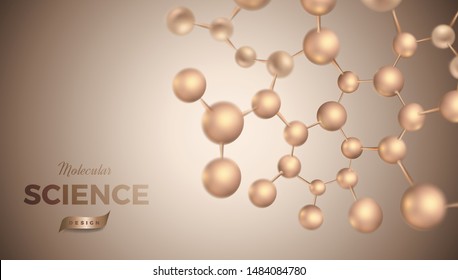 3d molecules vector design. Science abstract illustration background with molecular structure. Atoms model, scientific banner for medicine, biology, chemistry or physics template