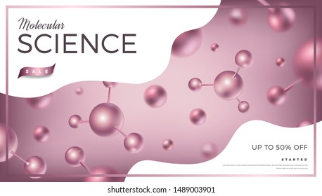3d molecules vector design. Science abstract background with molecular structure. Atoms model illustration, scientific banner for medicine, biology, chemistry or physics template