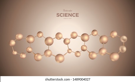 3d molecules vector design. Science abstract background with molecular structure. Atoms model illustration, scientific banner for medicine, biology, chemistry or physics template