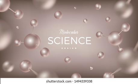 3d molecules vector design. Science abstract background with molecular structure. Atoms model illustration, scientific banner for medicine, biology, chemistry or physics template