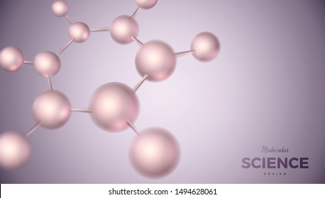 3d molecules vector design. Science abstract illustration background with molecular structure. Atoms model, scientific banner for medicine, biology, chemistry or physics template
