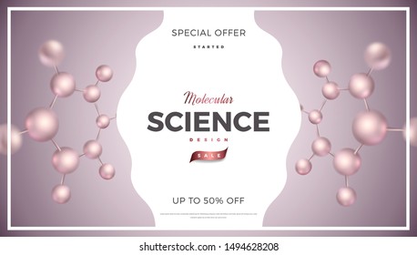 3d molecules vector design. Science abstract illustration background with molecular structure. Atoms model, scientific banner for medicine, biology, chemistry or physics template