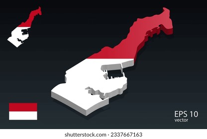 3D Monaco map and flag . 3D shape design . Independence day concept . Perspective view . Vector