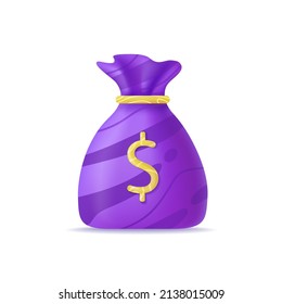 3d money bag with dollar icon Cash, interest rate, business and finance, return on investment, financial solution, prepayment and down payment concept. 3d vector illustration.