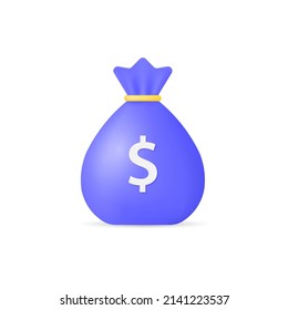 3d money bag with dollar sign. icon for business and finance. concept of payment or investment. vector illustration isolated on white background