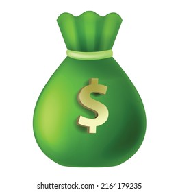 3D money bag, green vector finance sack icon, dollar sign, isolated cash moneybag illustration. Bank saving currency concept, business cartoon budget planning clipart. Investment money bag
