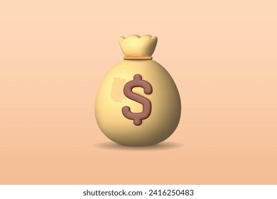 3d money bag icon vector illustration design. Banking and finance business concept on pink background.