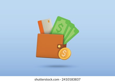 3d money, coin and credit card icon vector illustration design. Digital wallet concept on blue background.