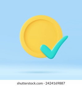 3D money coin saving with check mark. cash and floating coins exchange with finance business. 3d rendering. Vector illustration