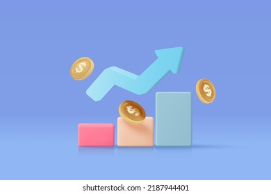 Moneda de dinero 3D ahorrada en un fondo azul pastel. los paquetes de efectivo y monedas flotantes intercambian con el concepto de negocios de finanzas, ganando inversión. 3.ᵉʳ intercambio de iconos vectoriales para ilustraciones de rendimiento de inversión