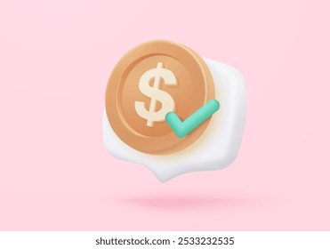 3D money coin transfer of finance and investment, online payment, bundles cash and coins exchange. income wealth society concept .3d currency change icon vector render illustration