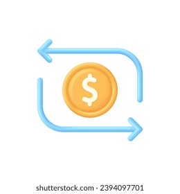 Icono de intercambio de dinero 3D. Concepto de cambio de divisas o devolución de efectivo. Conversión de dinero. Icono del dólar. Vector moderno y de moda en estilo 3d.