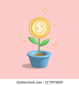 3d money finance concept growth up 