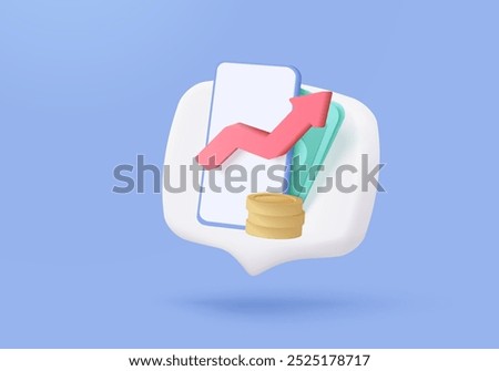 3D money payment transfer icon, online purchase concept, Bundles cash and saving coins exchange successful with mobile phone banking. 3d smartphone and cashless society icon vector render illustration