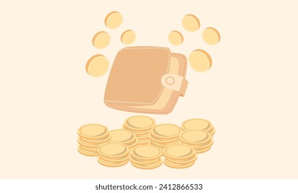 3D Money Saving and Cashback concept. Wallet with Coins money floating around.3d goal for business, bank, finance, investment, money illustrations.