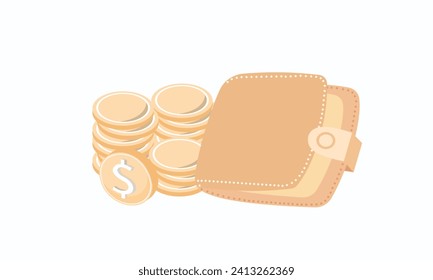 concepto de ahorro de dinero en 3D. cartera y monedas en fondo blanco, icono 3d.3d objetivo para empresas, bancos, finanzas, inversión, ilustraciones de dinero.