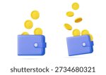 3D money saving holding wallet , coin. online payment and payment concept. 3d holding wallet render for investment, bank, finance, investment, money wallet. Vector illustration